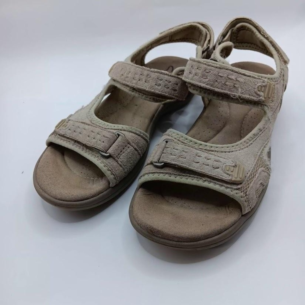 Clarks Shoes Womens Size 6M Beige Leather Suede Sandals‎ Hook Loop Comfort 65323